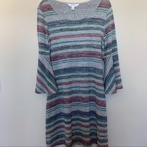 Market and Spruce Dress with Bell Sleeves Size S Petite Gray Striped